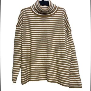 French Connection Brown Striped Chunky Turtleneck Sweater Womens Medium NEW